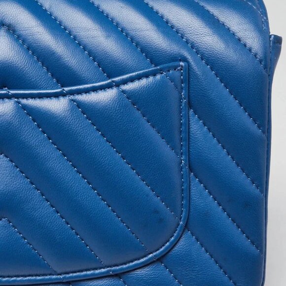 Chanel Blue Chevron Quilted Lambskin Leather Classic Mini Rectangular Bag - Picture 10 of 12